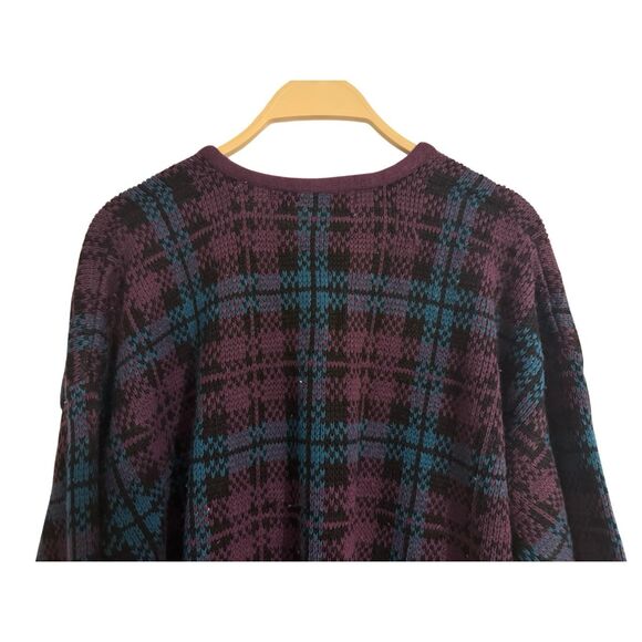 Vintage Maggie Lawrence Plaid Acrylic Purple Sweater Cardigan Oversized Small - Picture 8 of 13